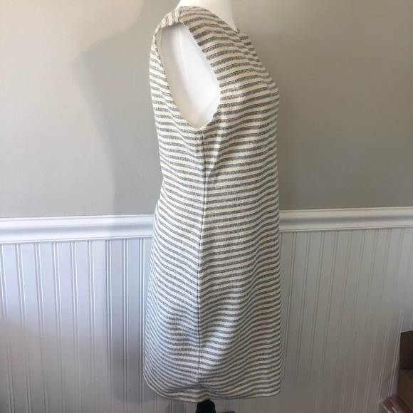 REISS Cream, Blue & Metallic Gold striped sleeveless dress - Picture 3 of 13